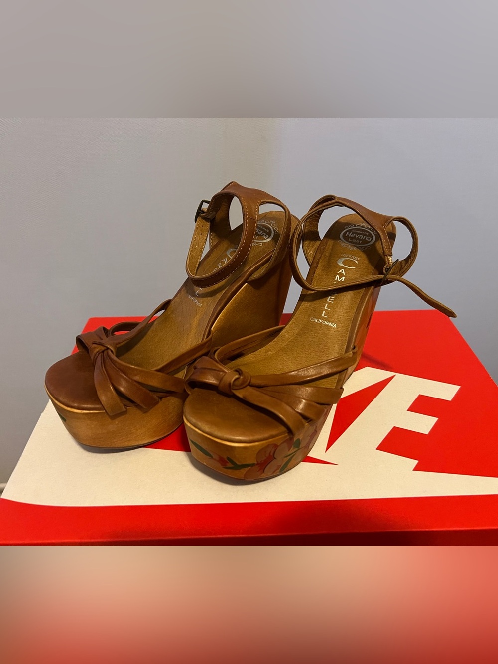 Jeffrey Campbell Brown Knotted Leather Platform Wedge Sandals